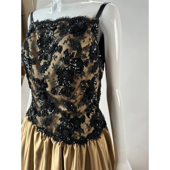 Robert Legere Black & Gold Evening Gown With Floral Sequin and Lace Bodice Sz Sm - Picture 6 of 15